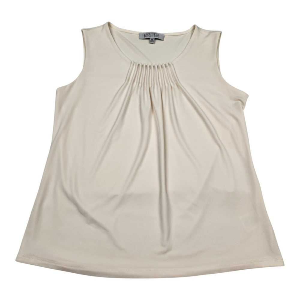 Kasper Tank Top Petites PS Cream Pleated Neck Sleeveless Knit Shell Capsule